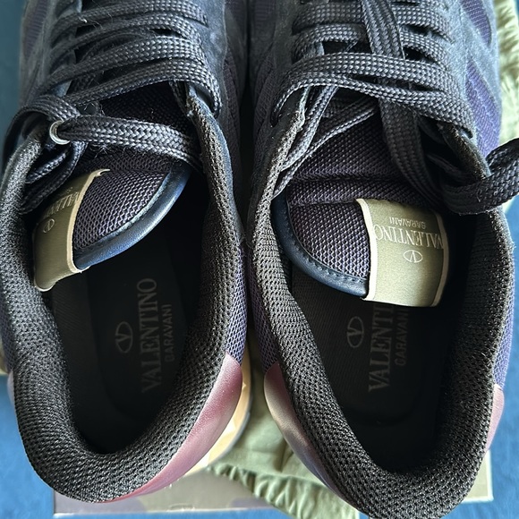 Valentino Garavani Navy Blue Off-White & Burgundy Rockrunners Size 44 or 11 - Picture 5 of 12